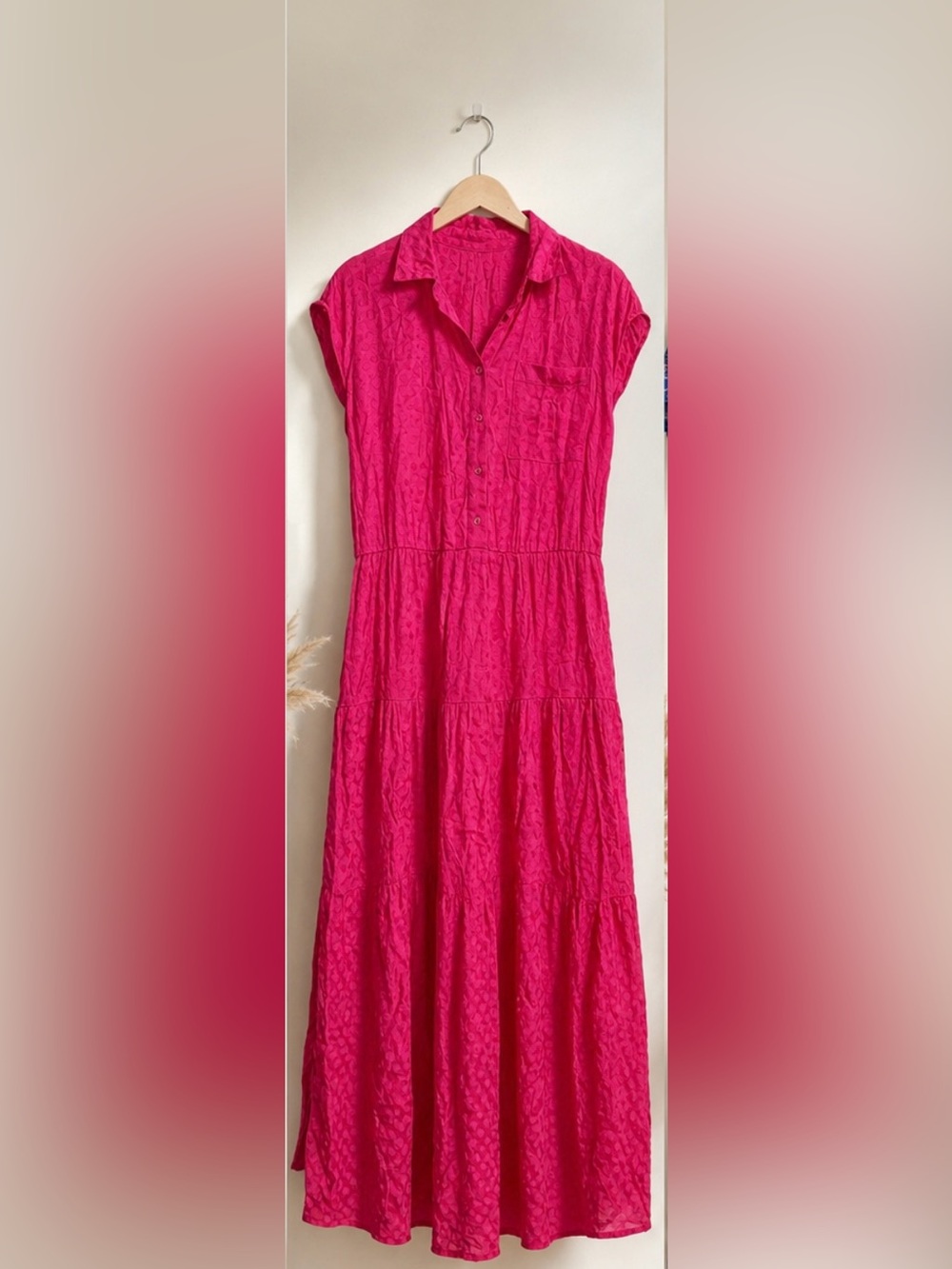 Women’s Fuchsia Button-Down Casual Shirt Dress